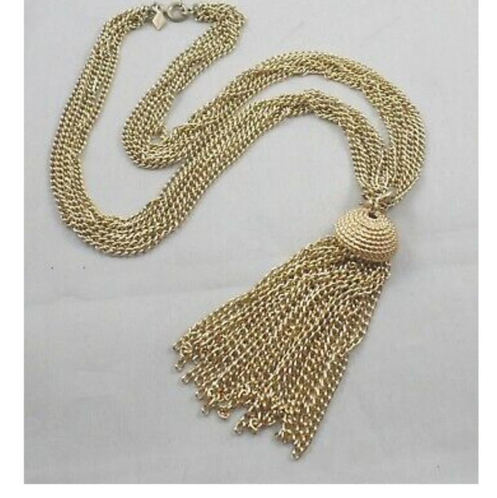 Sarah Coventry six strands goldtone necklace with a 4' tassel